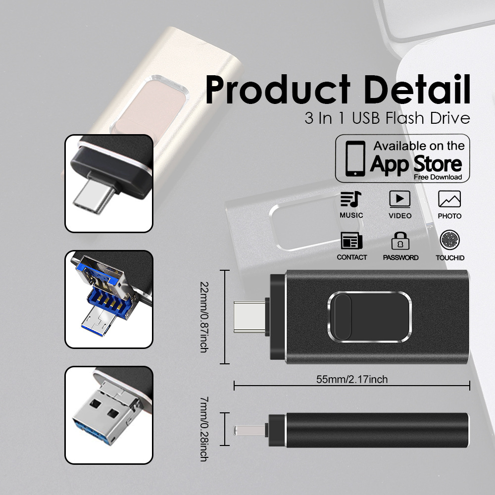 Microdrive-3-in-1-USB30-Flash-Laufwerk-USBMicroType-C-Tri-Schnittstelle-Pendrive-64G128G256G-Hohe-Ge-2005703-7